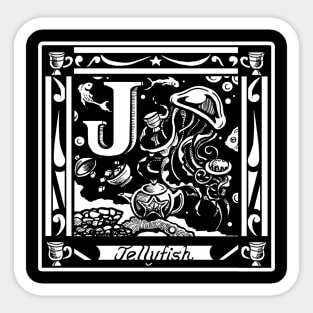 J is For Jellyfish Tea Party - White Outlined Version Sticker